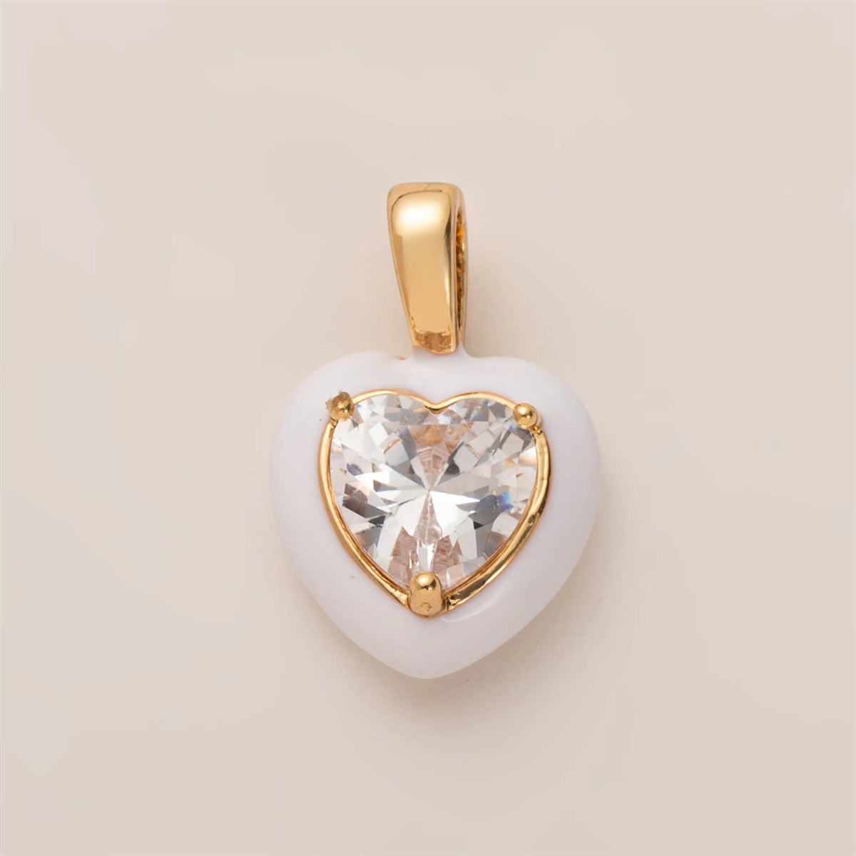 Sweet Heart Geometric Brass Cubic Zirconia Pendant Necklace