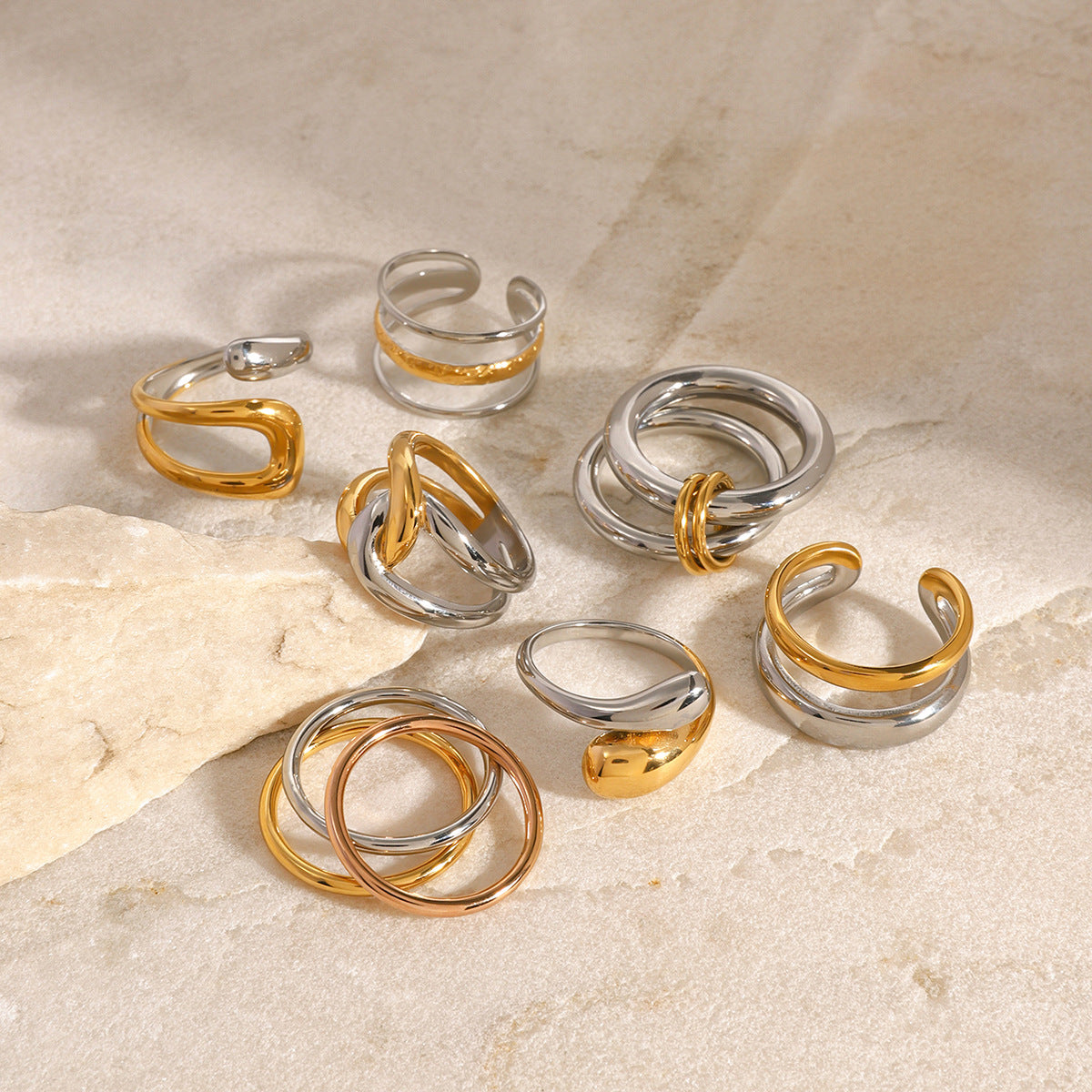 Elegant Geometric Two-Tone Plated Stainless Steel Ring for Women
