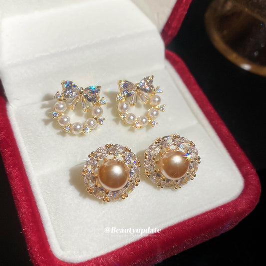 Elegant Bow-Shaped Pearl Stud Earrings with Zircon Inlay for Women, Luxury Minimalist Daily Wear