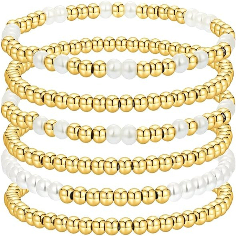 4mm 6mm Round Acrylic Beaded Stretch Bracelet Set for Women Unisex