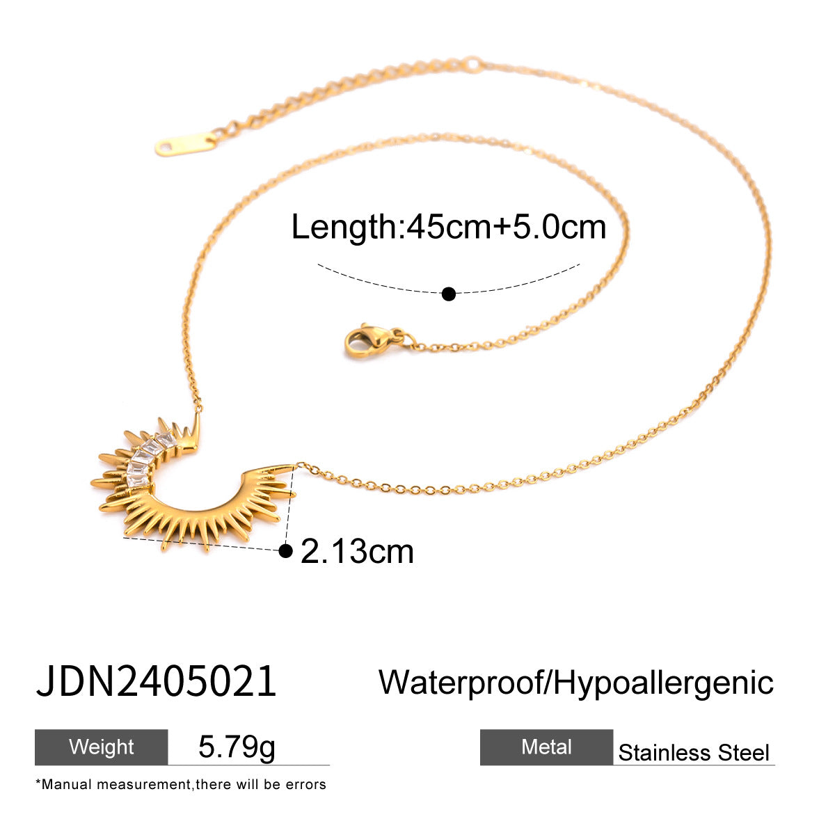 Elegant Star Moon Cubic Zirconia Plated Stainless Steel Necklace for Women