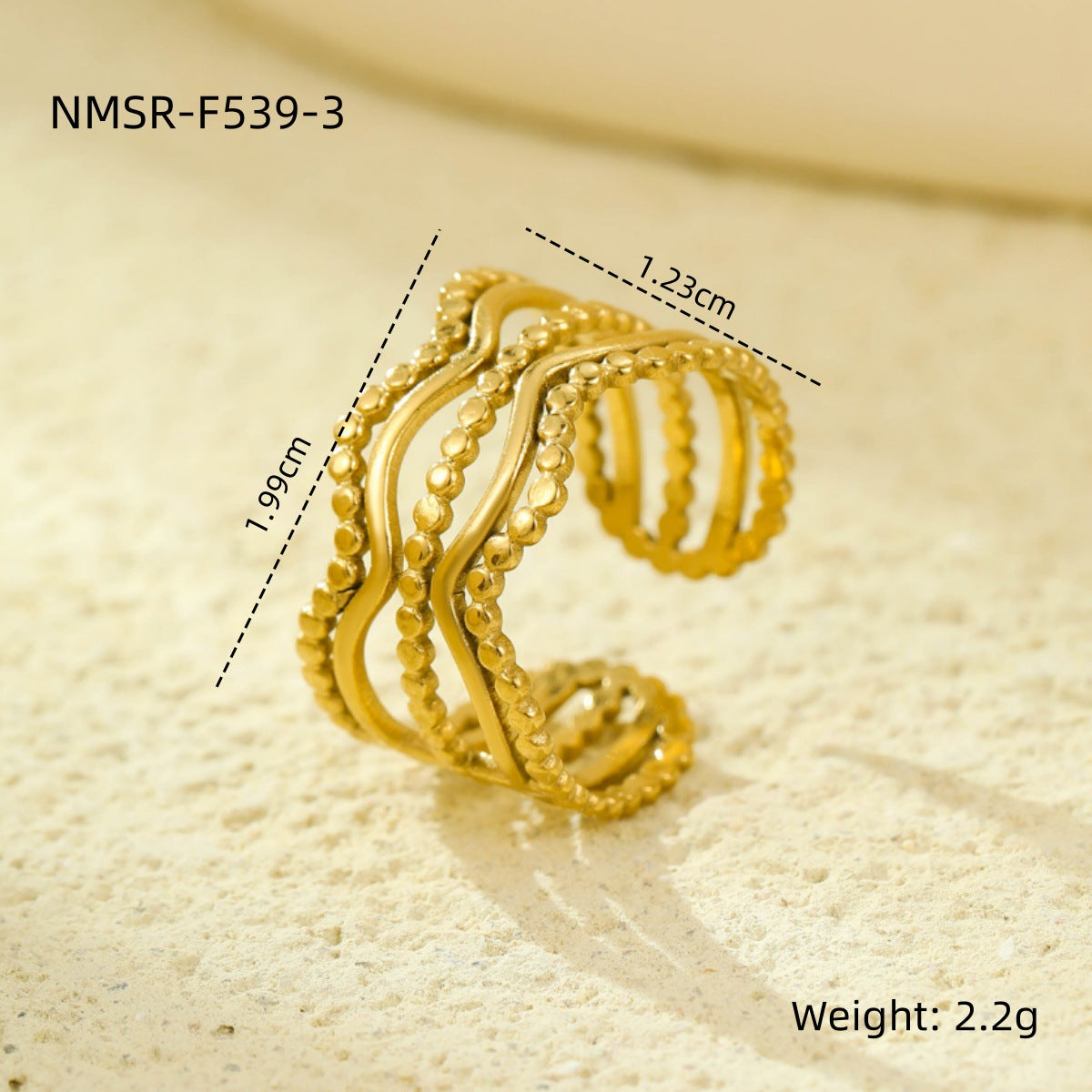 Anello aperto geometrico minimalista in acciaio inossidabile con placcatura in oro 18 carati, design multistrato cavo da donna