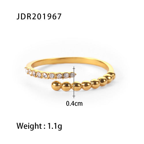 18K Gold Plated Geometric Stainless Steel Diamond Inlay Ring for Unisex
