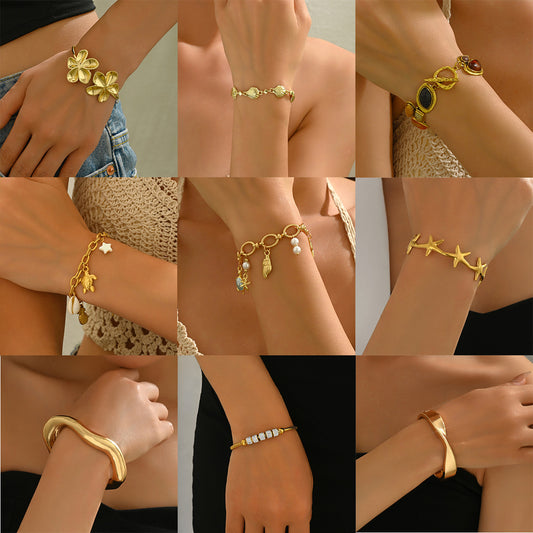 Pulsera de línea exagerada de estilo geométrico para mujer con incrustaciones de diamantes de imitación y aleación de zinc chapada en oro