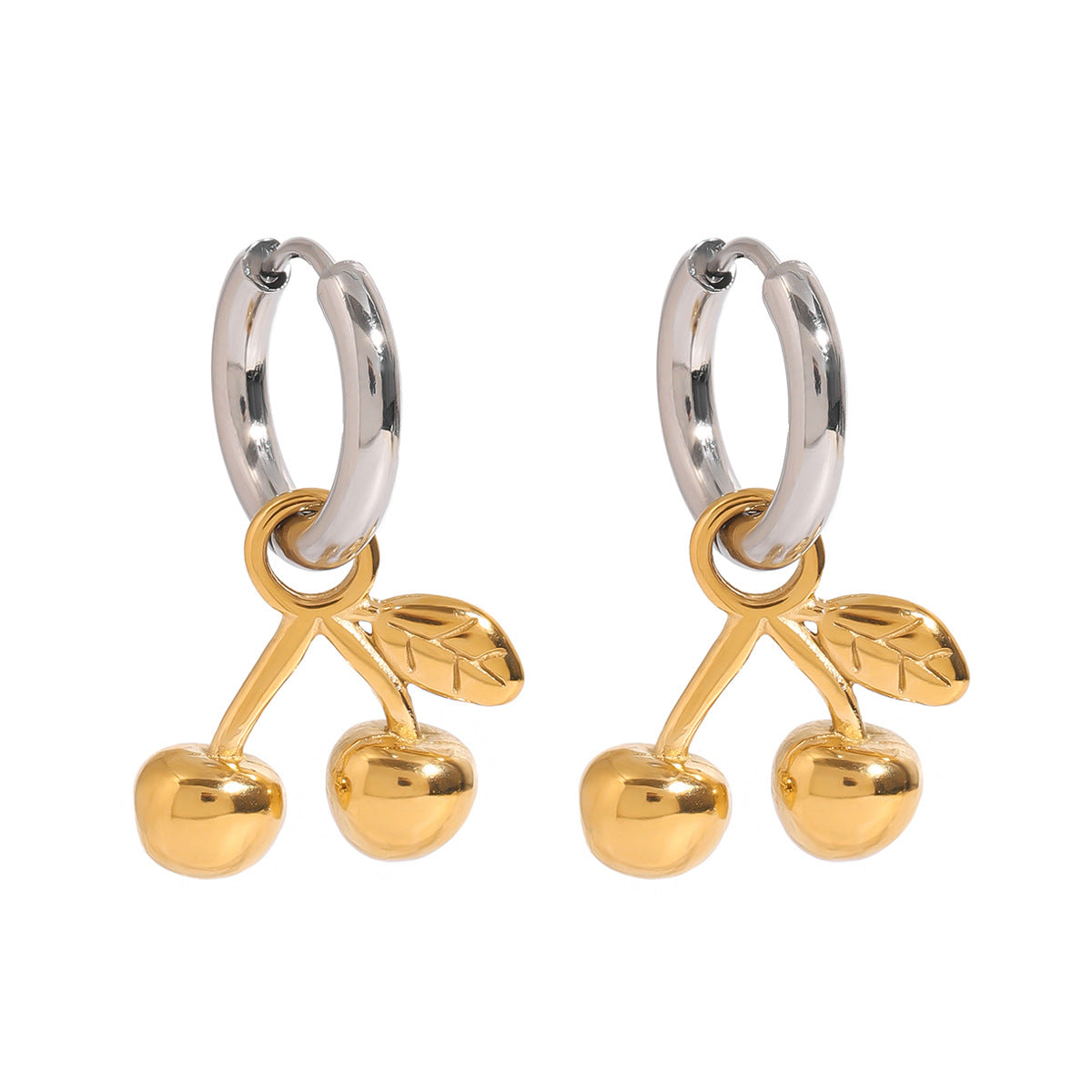 Pendientes de acero inoxidable geométricos con forma de cereza con acabado chapado para mujer, pendientes de moda minimalistas de lujo