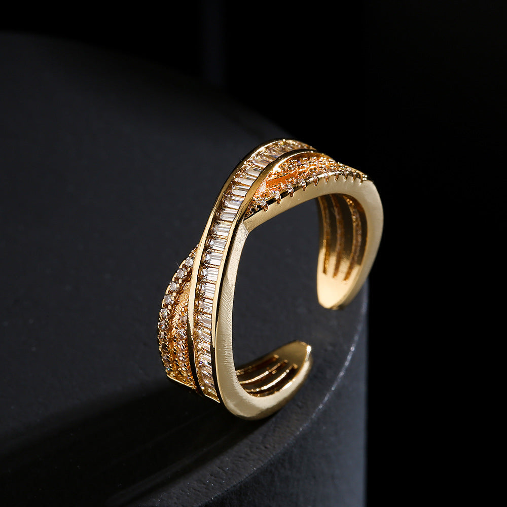 Anello Minimalista Geometrico in Rame da Donna con Zirconi Cubici Colorati Micro-Pavé