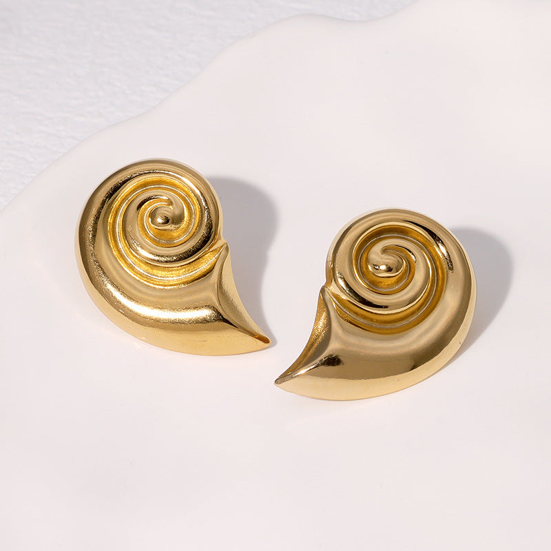 Minimalist Seashell-Shaped Stainless Steel Earrings with Gold Plating for Women