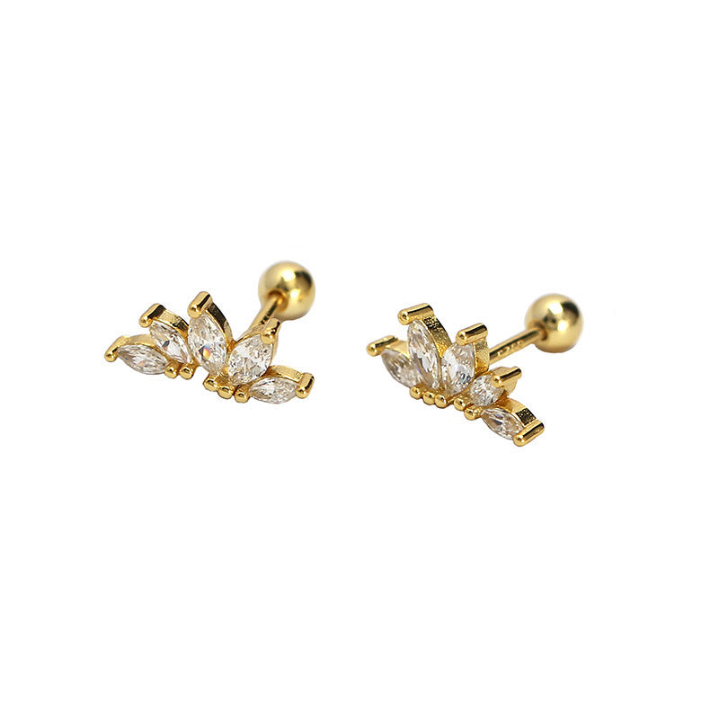 Orecchino a perno in argento sterling 925 di lusso, con zircone cubico taglio marquise ovale geometrico, per cartilagine, per donna
