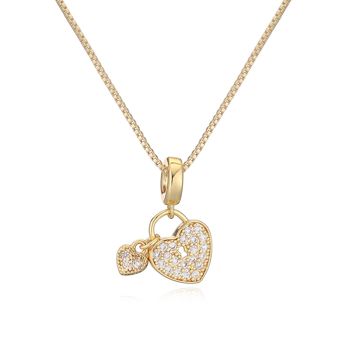 Minimalist Gold Plated Brass Cross and Heart Cubic Zirconia Pendant Necklace for Women