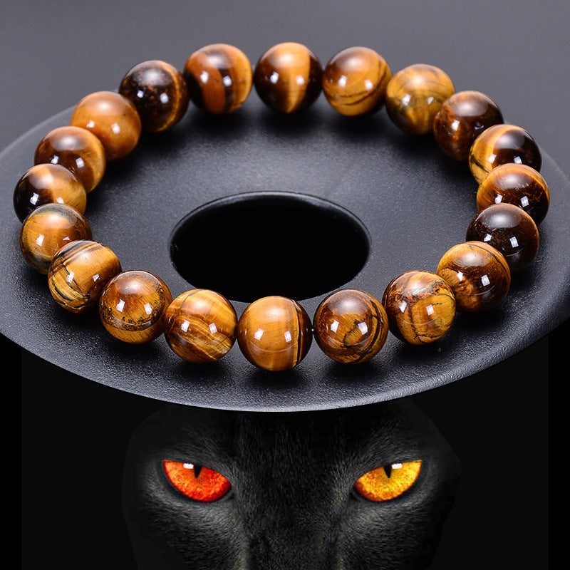 Fashion Elegant Natural Tiger's Eye Round Beaded Bracelet Unisex Geometric Handmade Single Loop Bangle