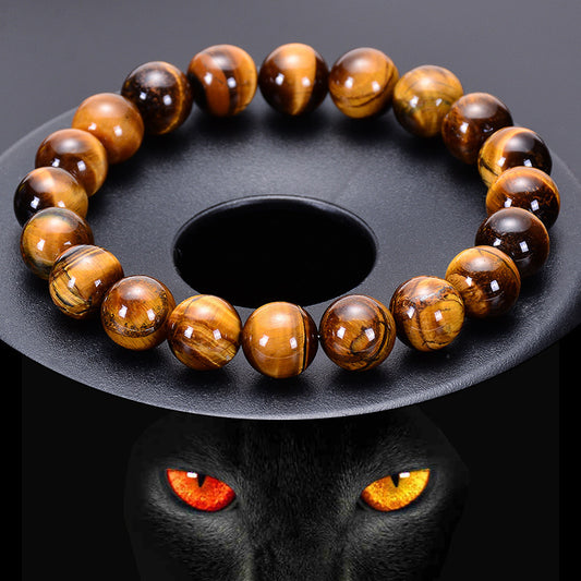 Fashion Elegant Natural Tiger's Eye Round Beaded Bracelet Unisex Geometric Handmade Single Loop Bangle