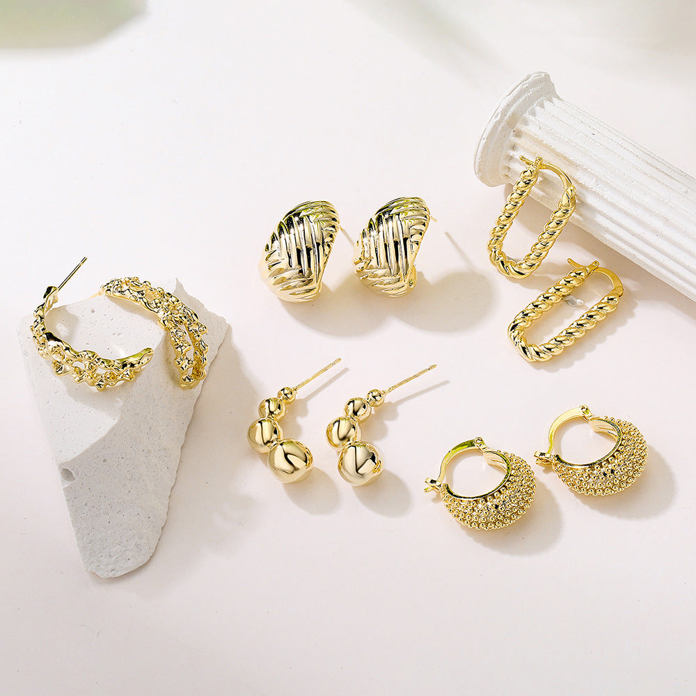 Minimalist Geometric Gold Plated Brass Earrings with 925 Sterling Silver Posts for Women
