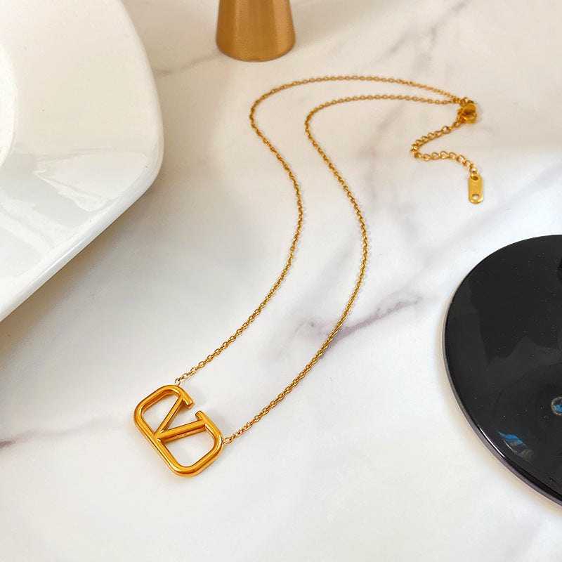 Minimalist V-Shape Letter Titanium Steel Plated Necklace for Unisex
