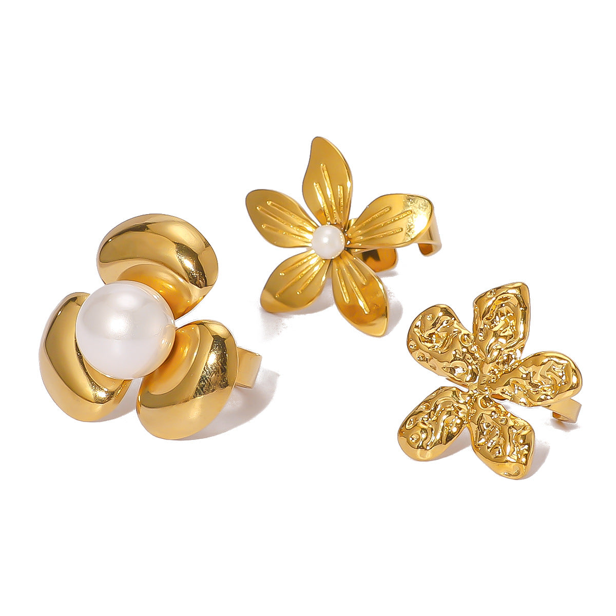 Anello in Acciaio Inox con Motivo Floreale Geometrico Stile INS, con Placcatura in Oro Sottovuoto, per Uomo e Donna