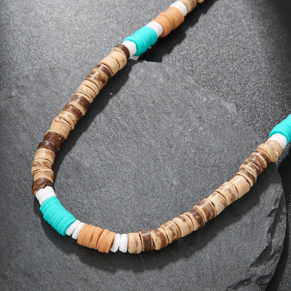 Streetwear Geometric Wood Beaded Stainless Steel Necklace