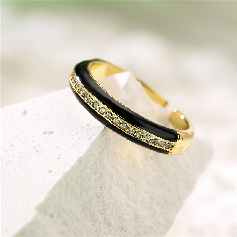 Minimalist Geometric Brass Micro-pave Cubic Zirconia Drip Oil Open Ring for Women