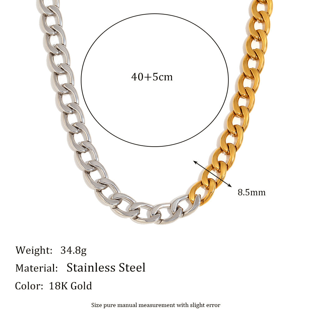 Collana Minimalista Geometrica a Maglie Cubane da Donna in Acciaio Inossidabile con Placcatura in Oro 18K