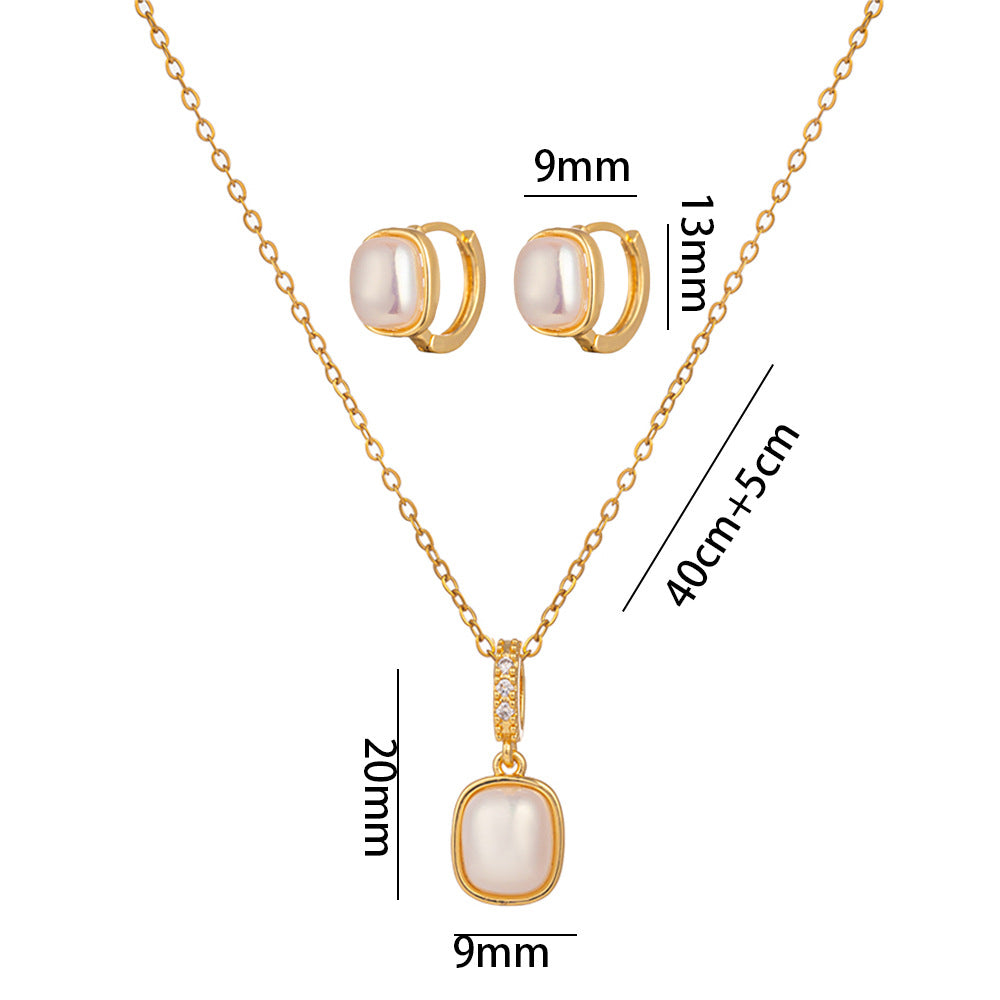 Collana Pendente Minimalista Quadrata a Occhio di Gatto in Acciaio Inossidabile con Finitura Galvanizzata da Donna