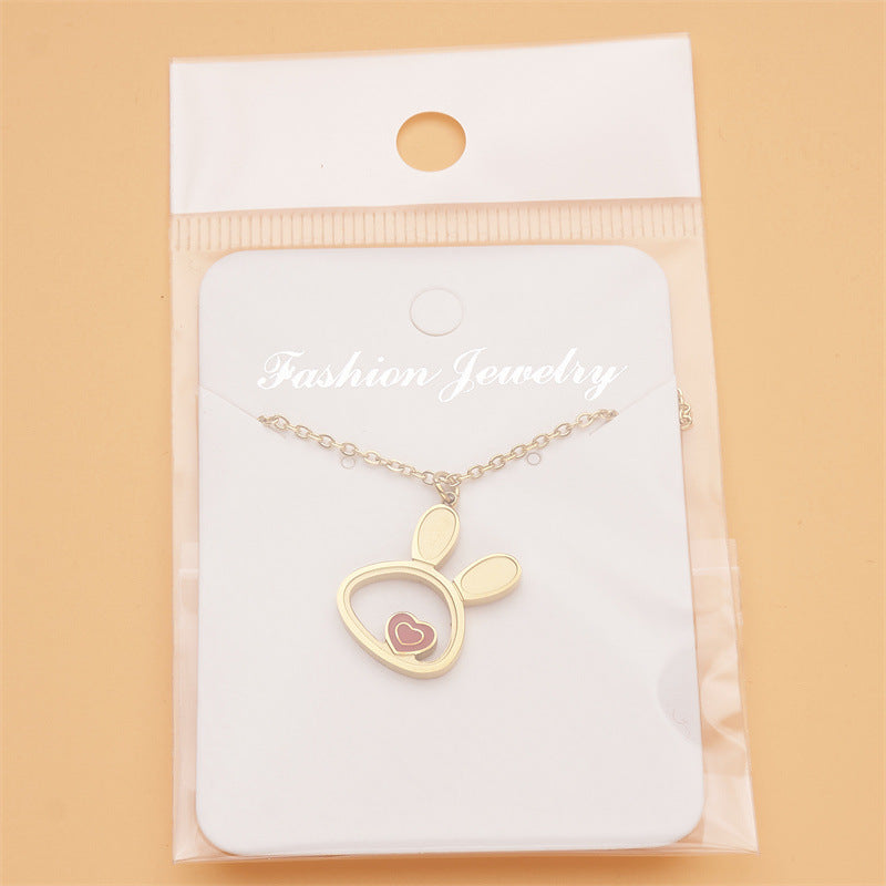 Minimalist Geometric Rabbit Heart Pendant Necklace in Stainless Steel with Gold Plating