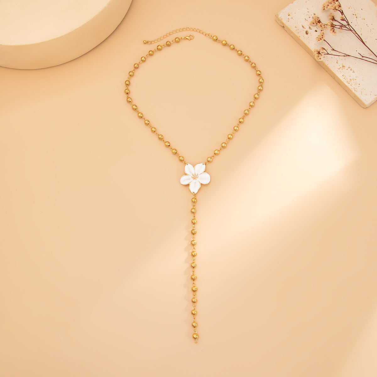 Minimalist Luxury Floral Drip Oil Alloy Pendant Ball Chain Necklace for Women