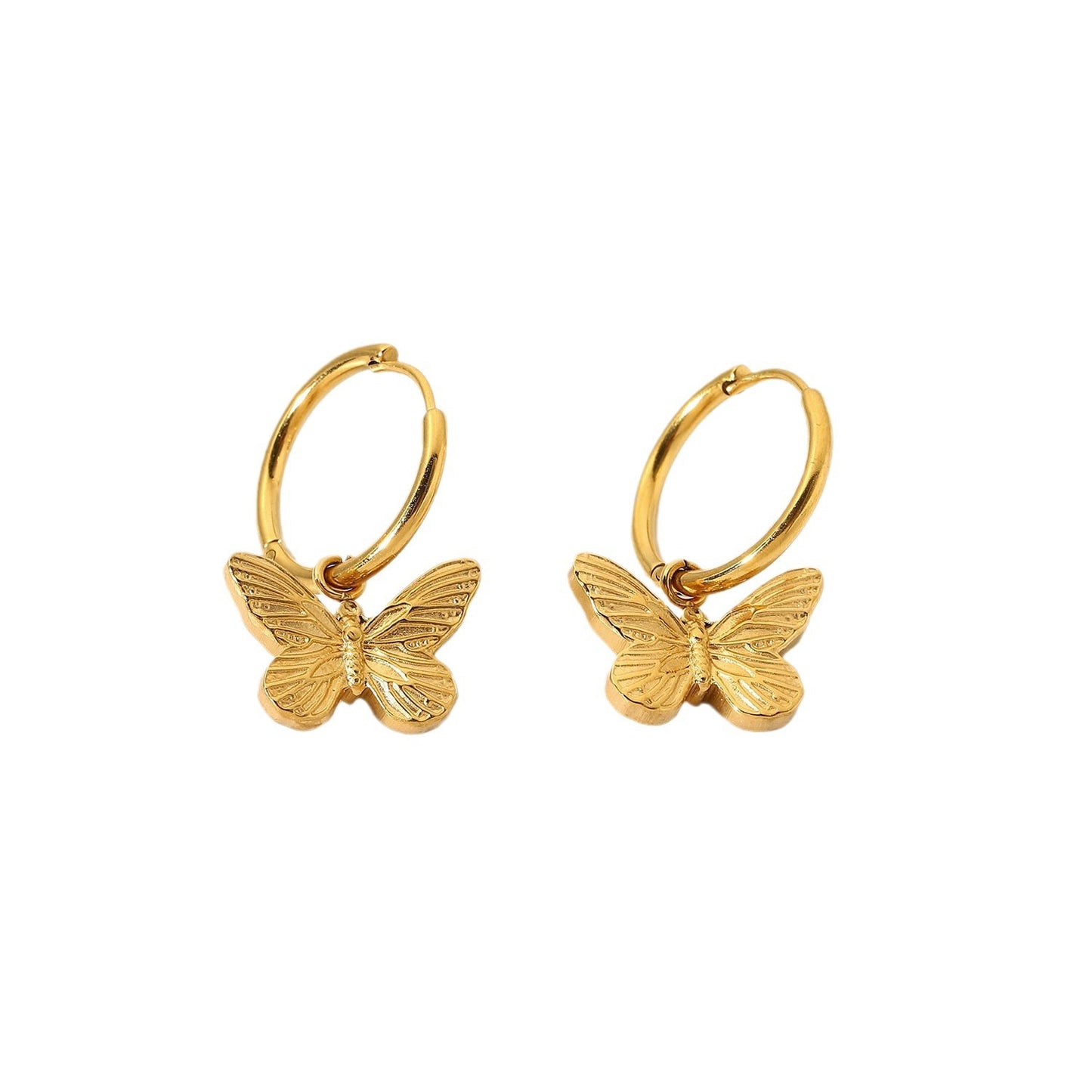 Pendientes de mariposa retro para mujer, de acero inoxidable con acabado chapado