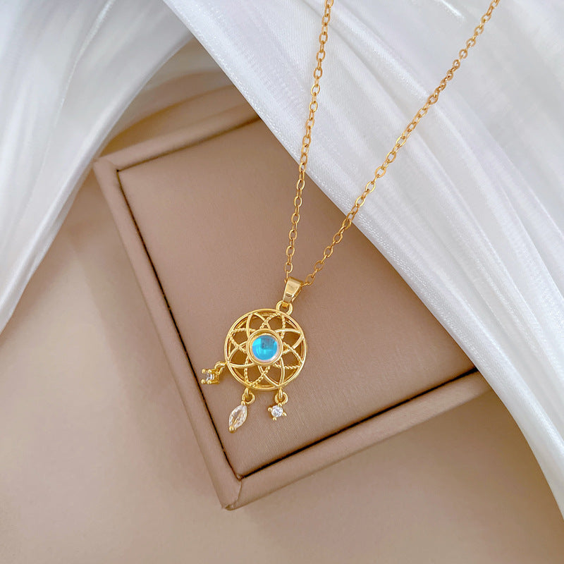Collana di lusso con pendente geometrico in strass Catena in acciaio inossidabile Collana unisex per clavicola
