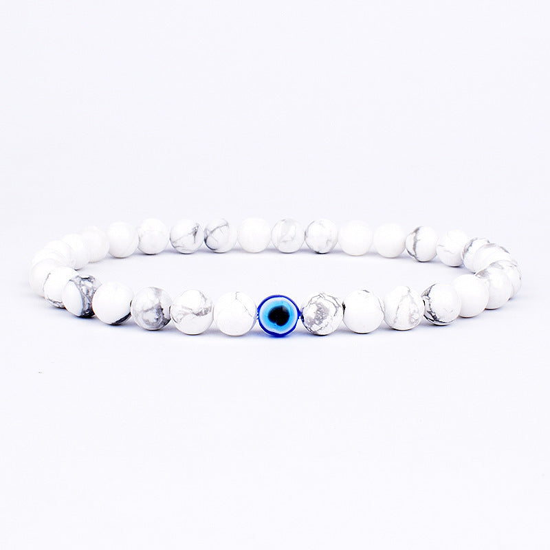 6mm Geometric Resin Beaded Stretch Bracelet Evil Eye