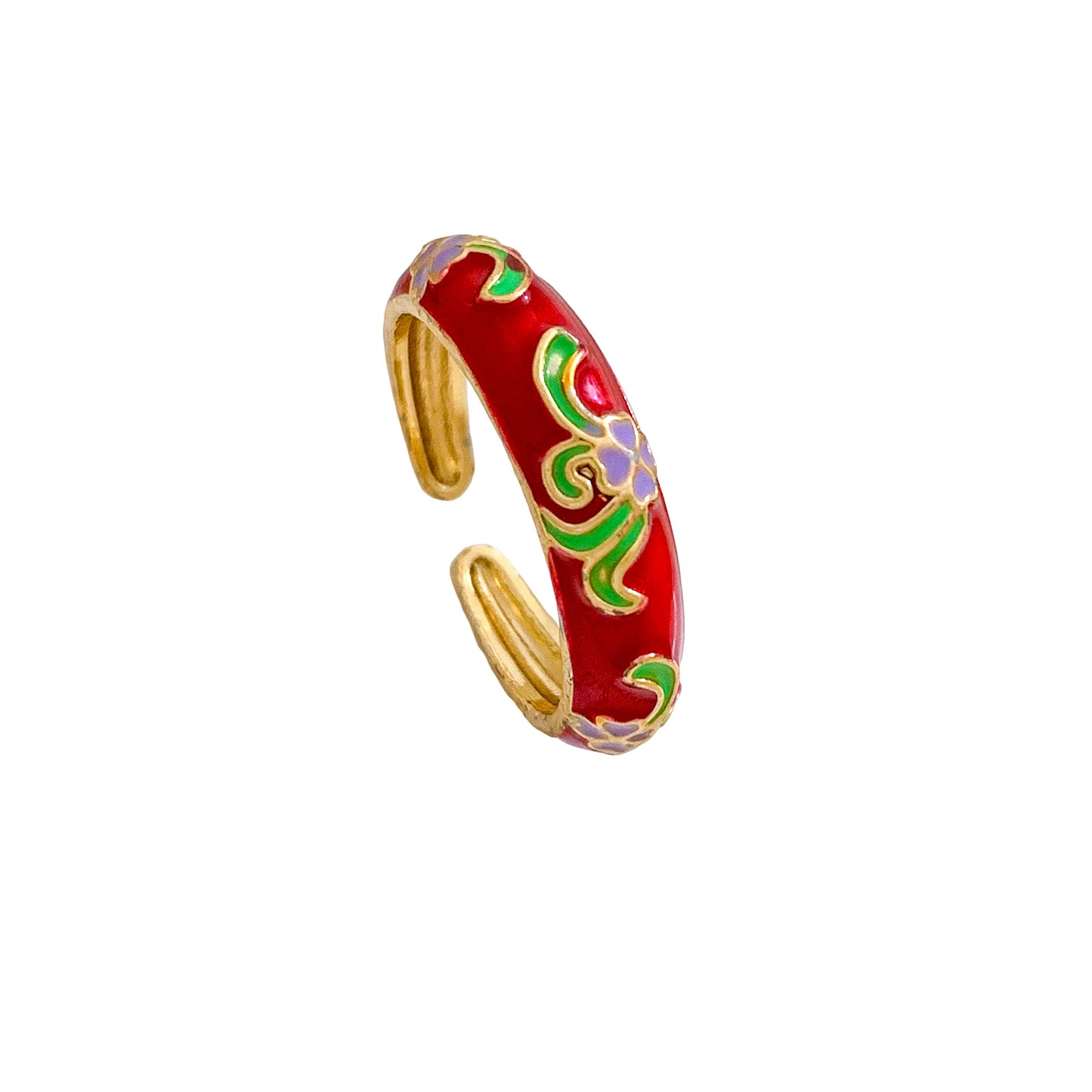Anillo ajustable minimalista de latón chapado en oro con motivos florales para mujer