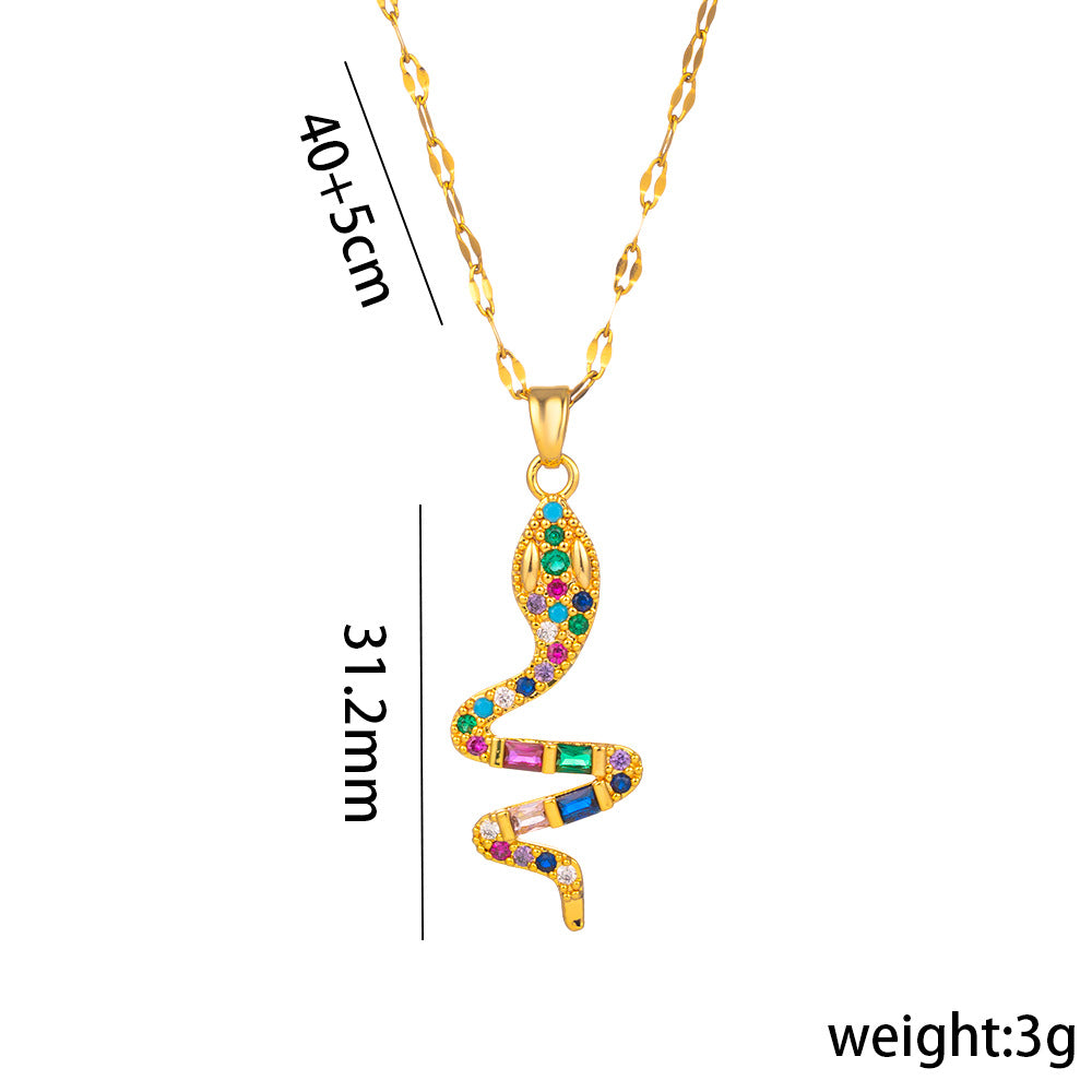 Collar con Colgante de Acero de Titanio con Forma de Serpiente Estilo Punk Hip Hop con Incrustaciones de Pedrería para Mujer