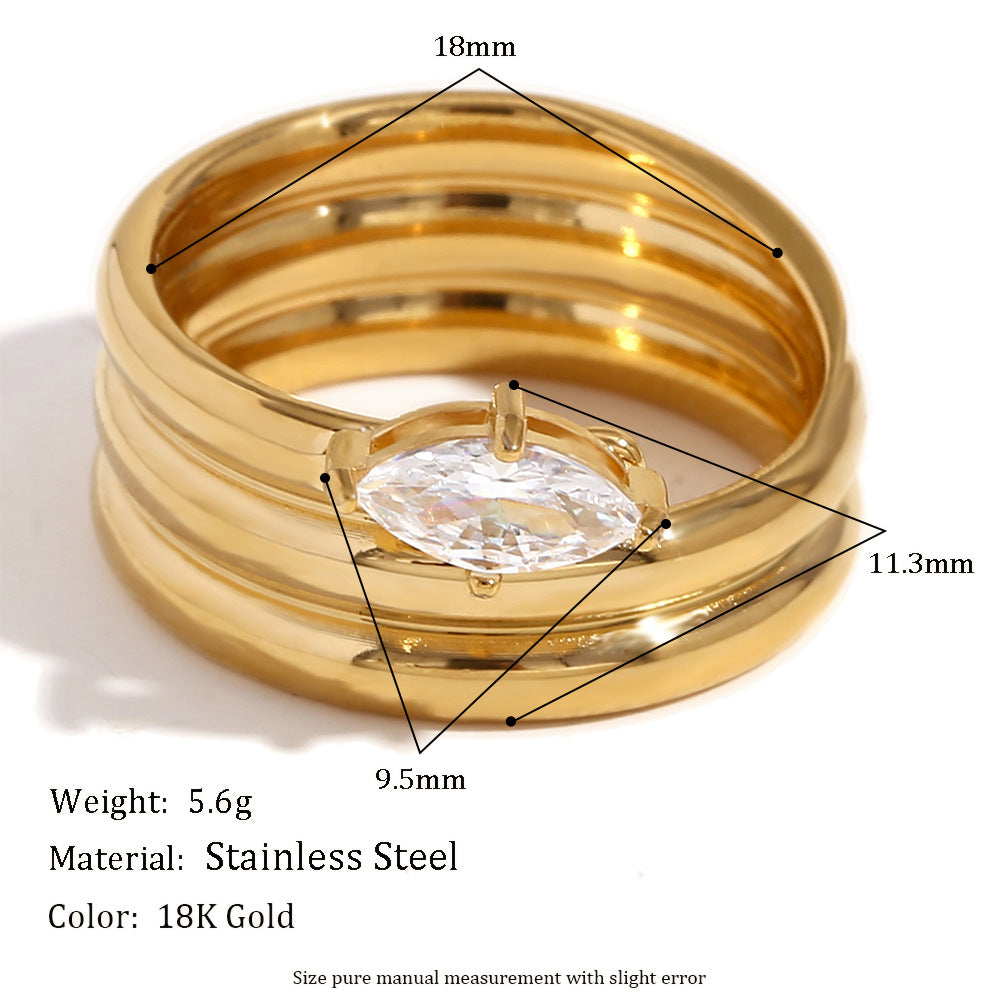 Fashionable Geometric Stainless Steel Ring with 18K Gold Plating for Women