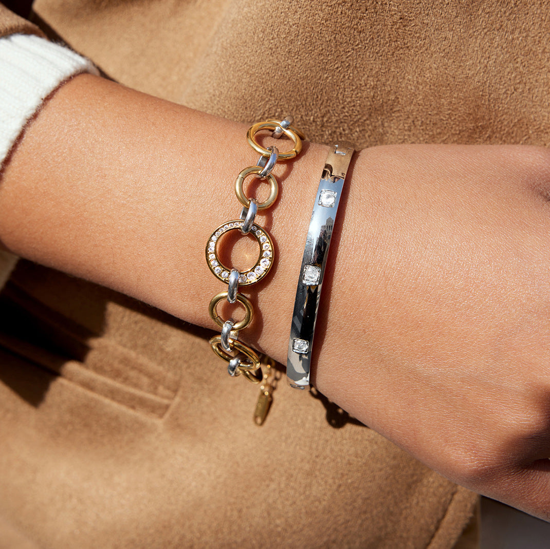 Pulsera chapada de acero inoxidable con diseño geométrico de moda para mujer, con atractivo de lujo minimalista