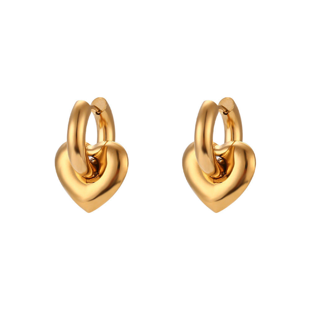 Minimalist Luxe Heart-Shaped Stainless Steel Gold-Plated Hoop Earrings for Women
