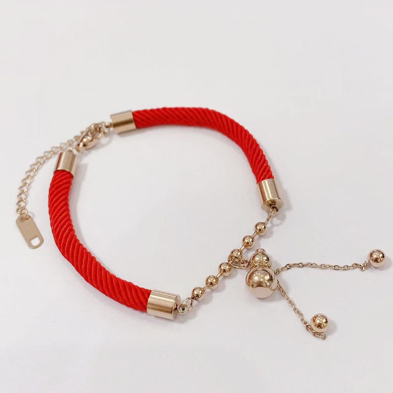 Bracciale Originale in Lega di Ottone Placcato Oro Rosa a Foglia con Cordino Rosso per Donna e Uomo