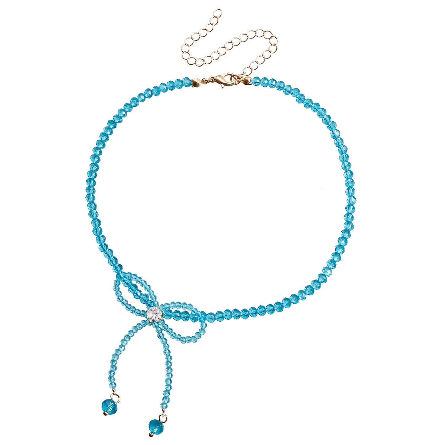 Fashion Minimalist Bow-Shaped Choker Necklace with Black Crystal Beads and Alloy Pendant on Plated Chain