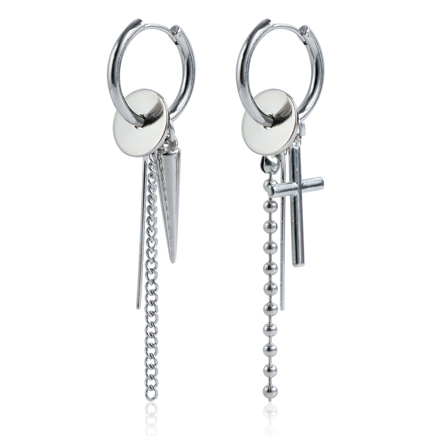 Geometric Cross Pendant Long Tassel Earrings for Women with Stainless Steel Chain and Electroplated Finish