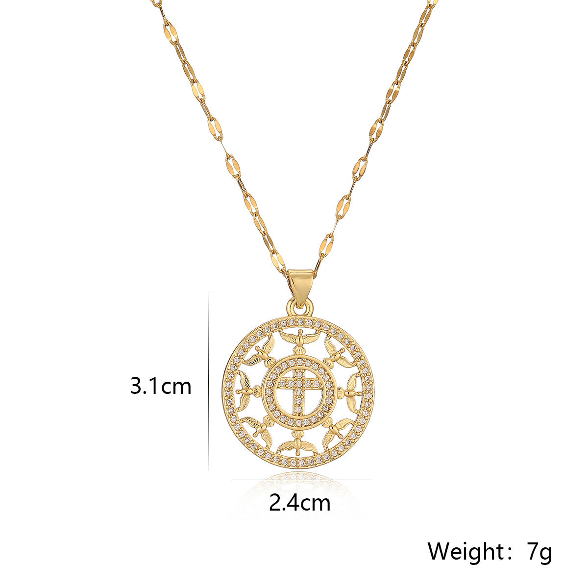 Minimalist Geometric Angel Cross Pendant Necklace for Women in Copper with 18K Gold Plating and Zircon Inlay