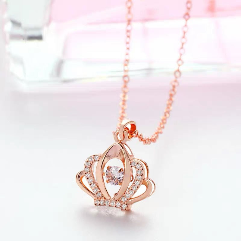 Elegant Crown-Shaped Pulsating Heart Pendant Necklace for Women in Titanium Steel with Plated Finish, Minimalist Locket Chain Design