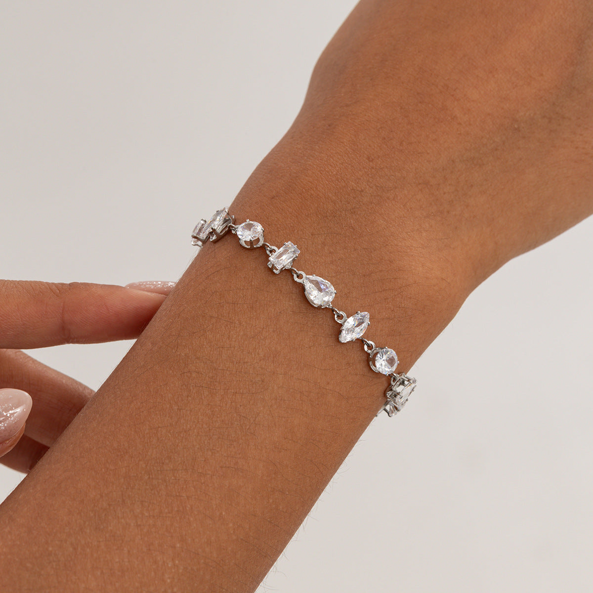 Geometric Teardrop Stainless Steel Plated Bracelet with Cubic Zirconia Inlay for Women