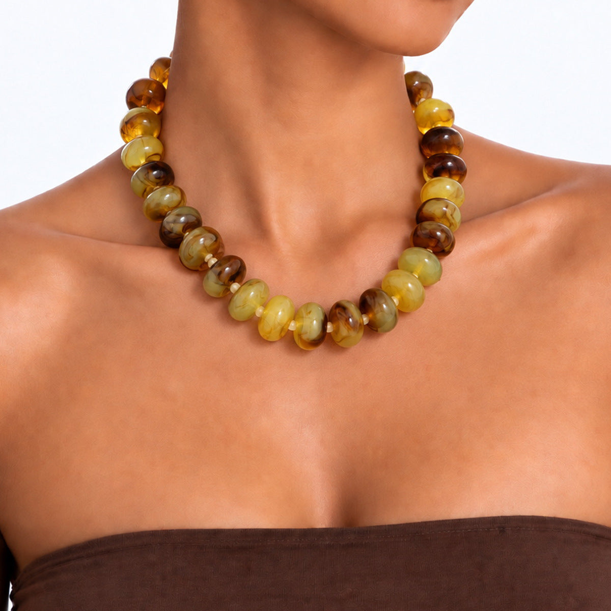 Bohemian Geometric Oval Gradient Resin Necklace for Women
