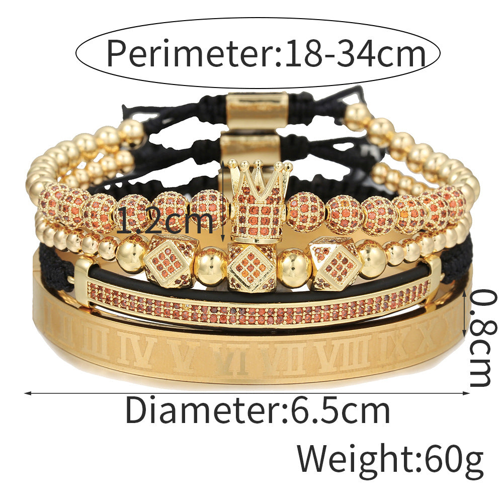 Fashion Unisex Micro-pave Cubic Zirconia Crown Ball Geometric Titanium Steel Bracelet Set