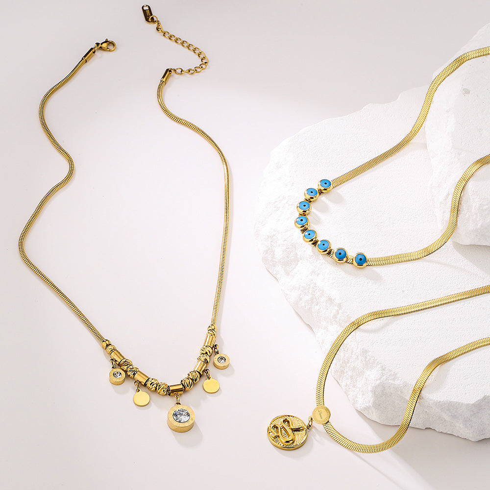 Collana pendente geometrica da donna in acciaio inossidabile con placcatura in oro 18 carati e intarsio in zircone