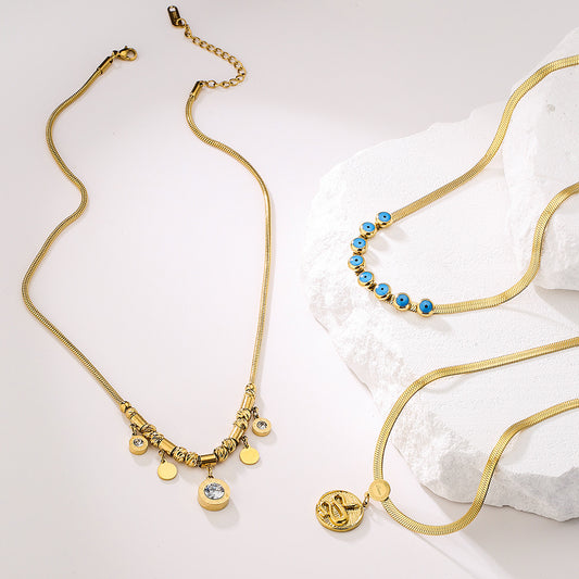 Geometric Pendant Necklace for Women in Stainless Steel with 18K Gold Plating and Zircon Inlay