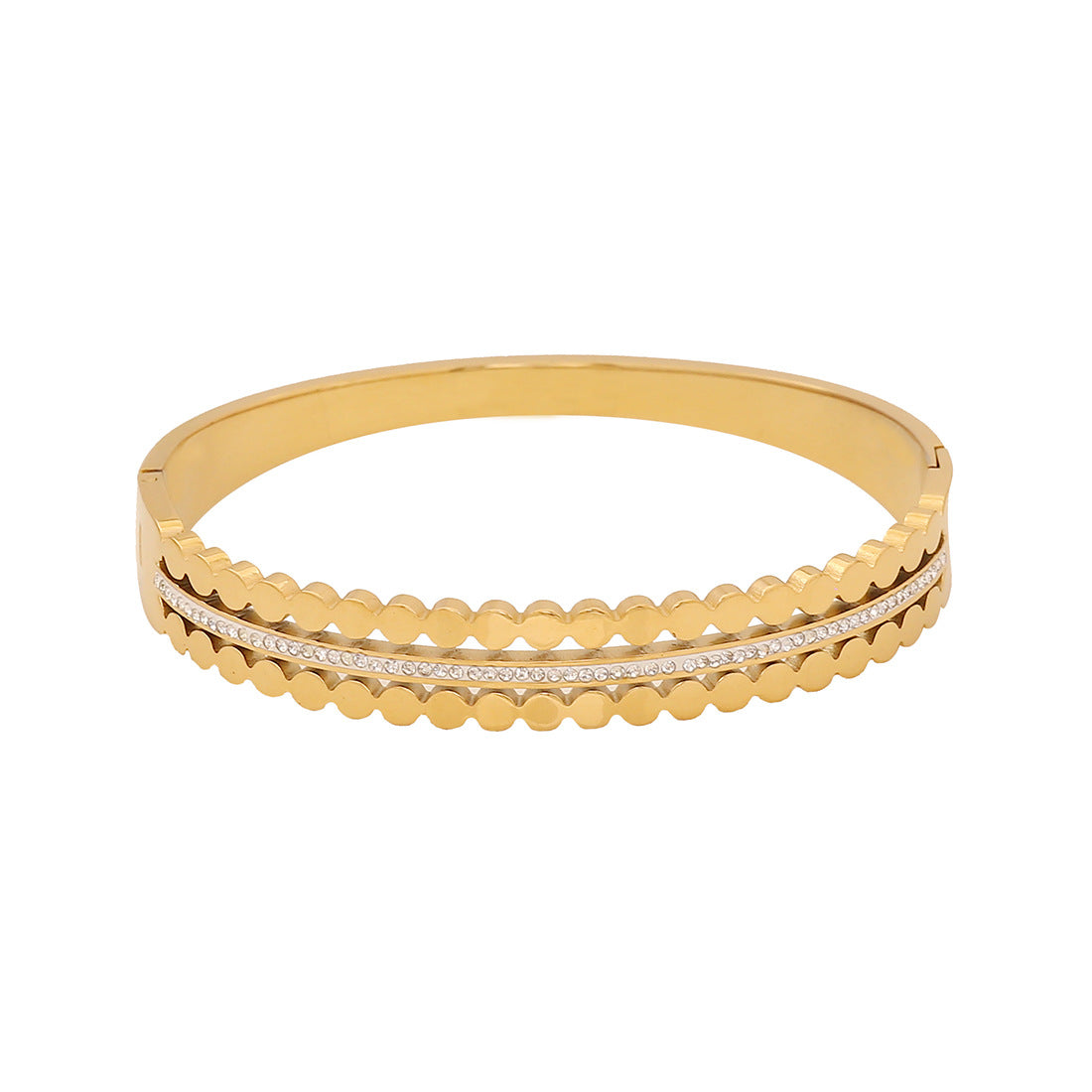 Fashionable Stainless Steel Hollow-Out Bracelet with Full Rhinestone Inlay for Women