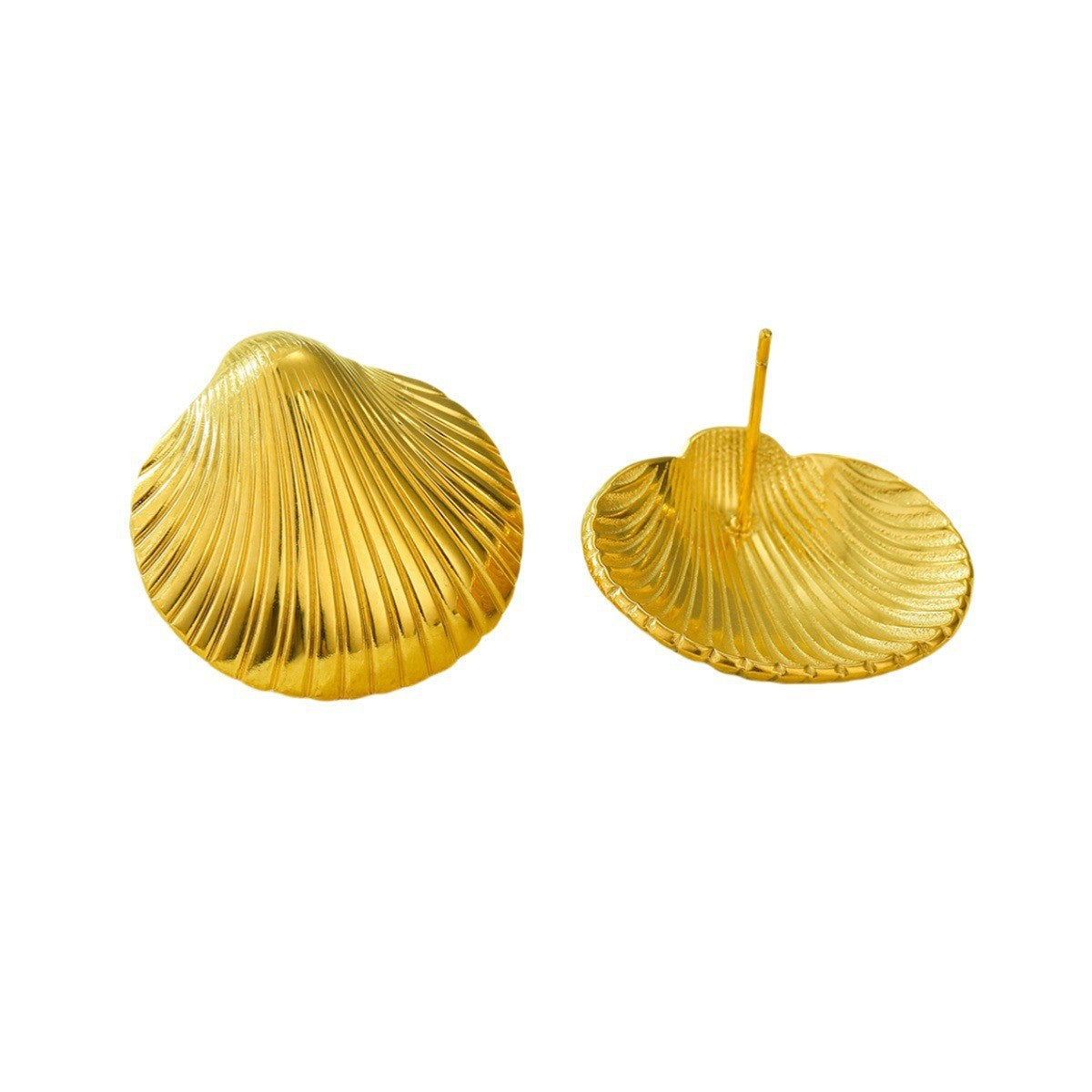 Pendientes, anillos y collar de acero inoxidable geométricos inspirados en el océano con chapado en oro de 18 quilates, textura de concha y detalles de estrellas