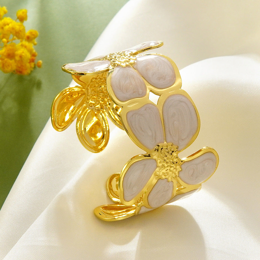 Bracciale a Polsino Casual in Acciaio Inossidabile e Titanio con Olio a Goccia Floreale
