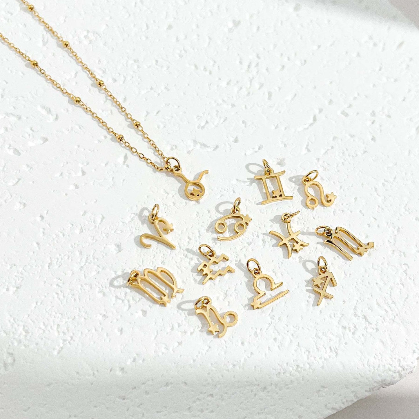 Minimalist Titanium Steel Plated Zodiac Necklace with Gemstone Pendant for Women