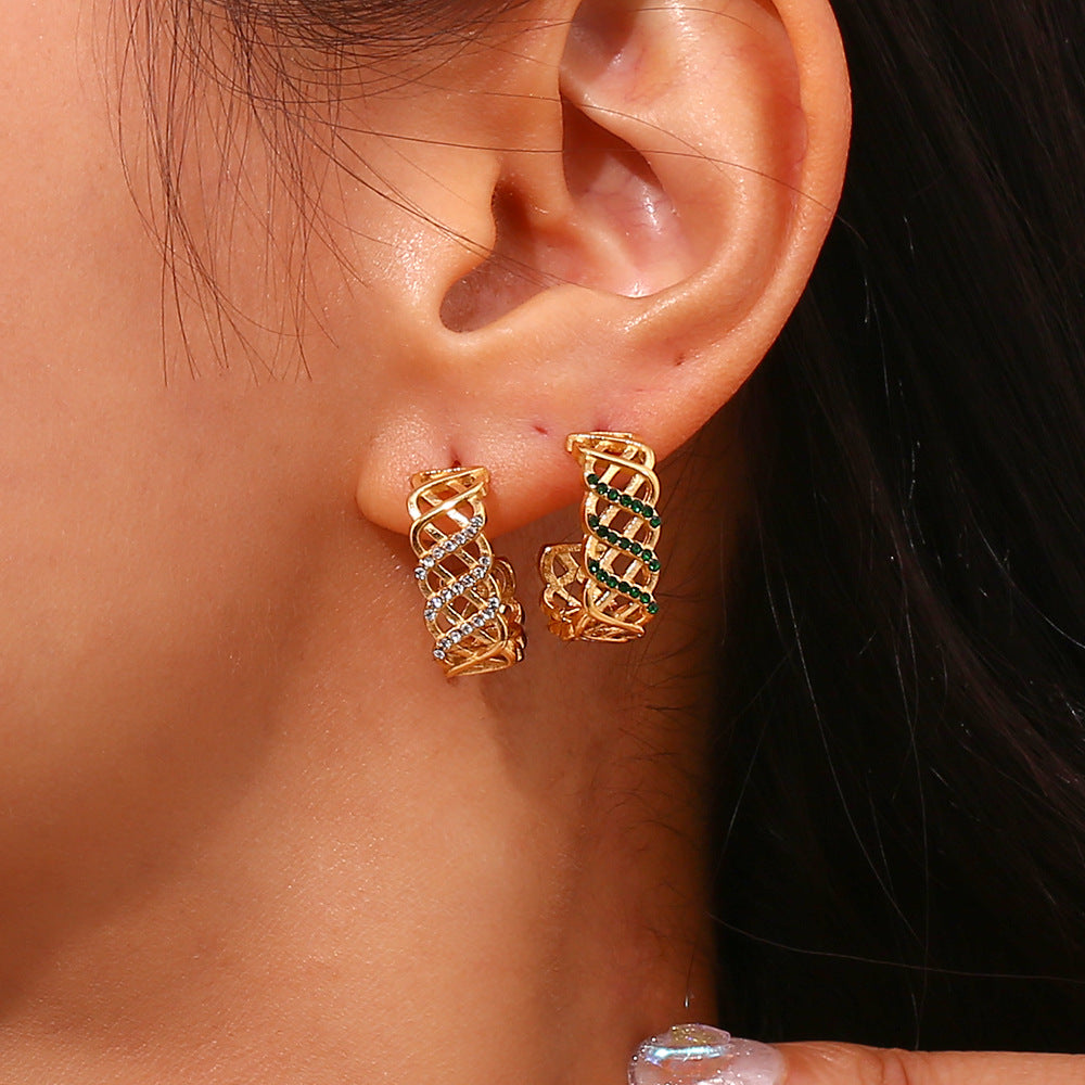 Minimalist Luxe Geometric Stainless Steel C-Shaped Hollow Mesh Hoop Earrings for Women