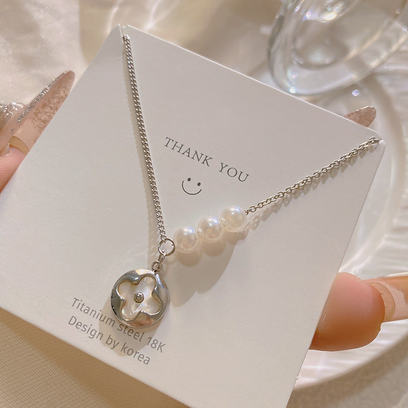 Elegant Gold Plated Titanium Steel Necklace with Micro-set Cubic Zirconia and Pearl for Unisex