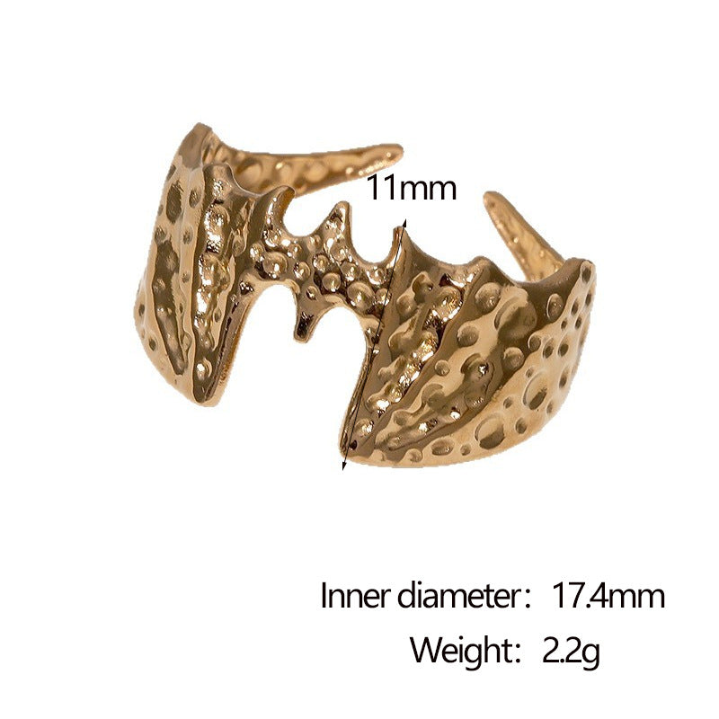Anello da donna minimalista in acciaio inossidabile a forma di pipistrello con finitura placcata, accessorio di moda regolabile con fascia aperta