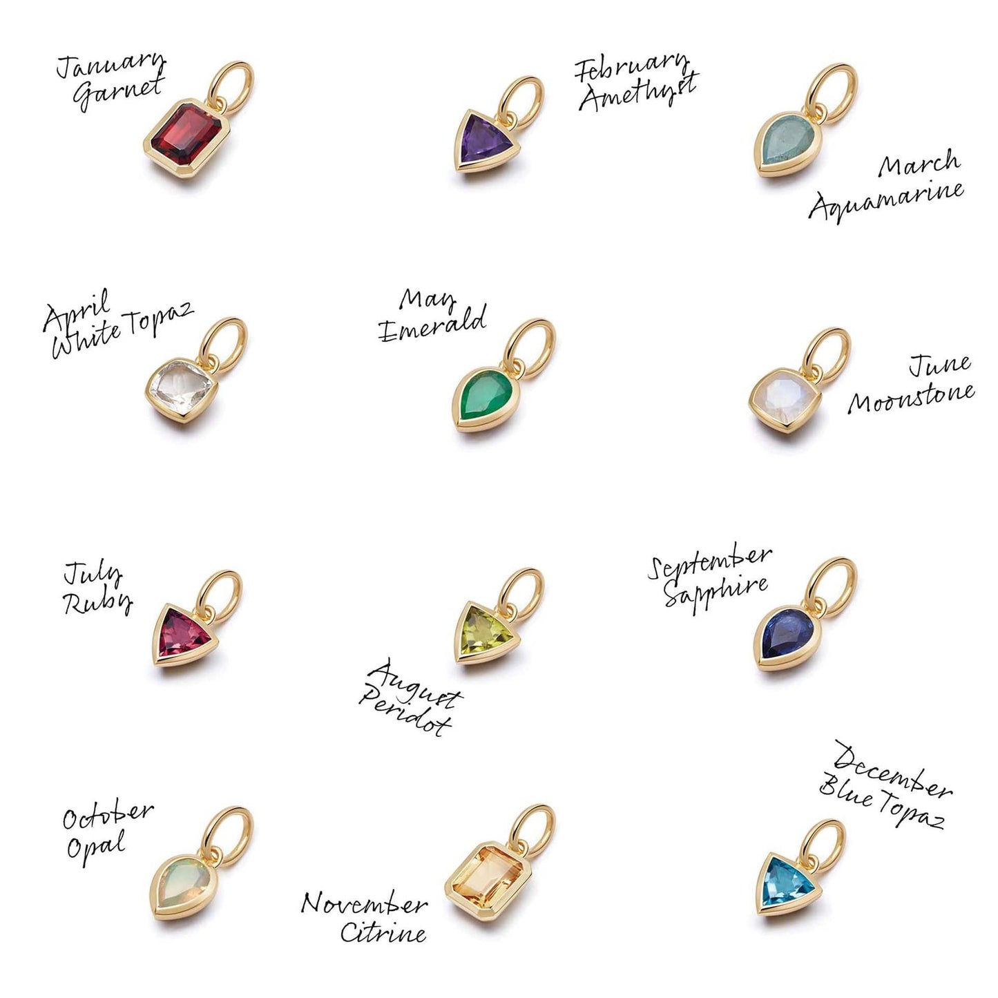 Minimalist Geometric 18K Gold Plated Titanium Steel Birthstone Pendant Charm Bar with Rhinestone Inlay for Women